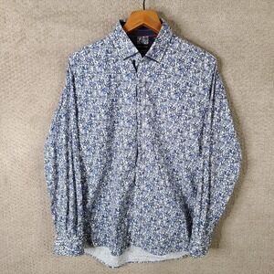 GUIDE LONDON Shirt Mens XL Blue‎ Paisley Print Cotton Stretch Button Down